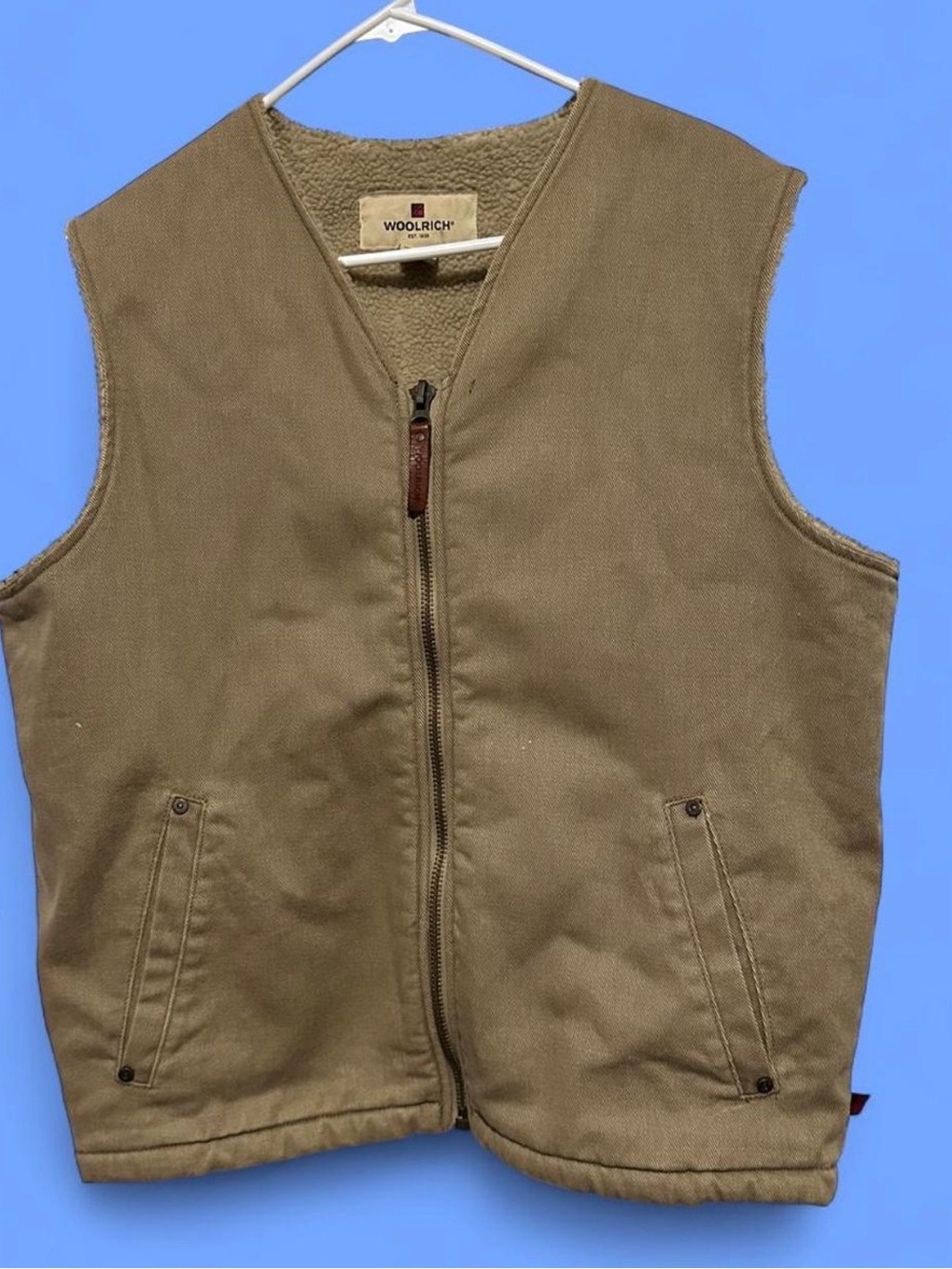 Vintages Woolrich Sherpa Lined Canvas Vest - Mens M Dark Wheat